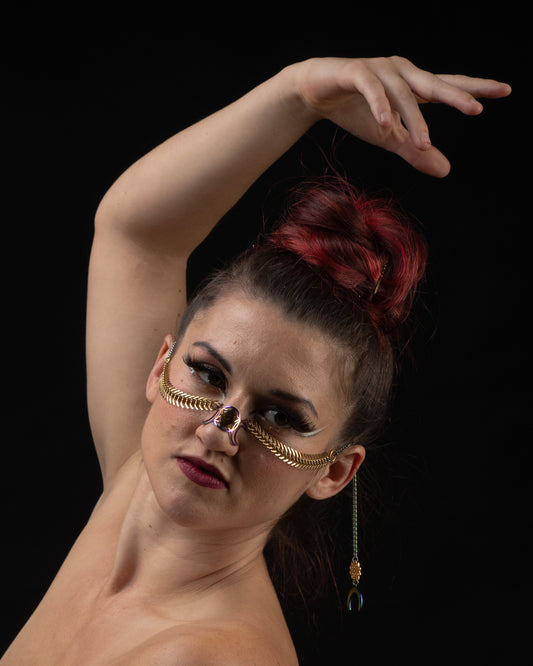 Rainbow and Gold Hecate Fishbone Face Chain - HearRingz