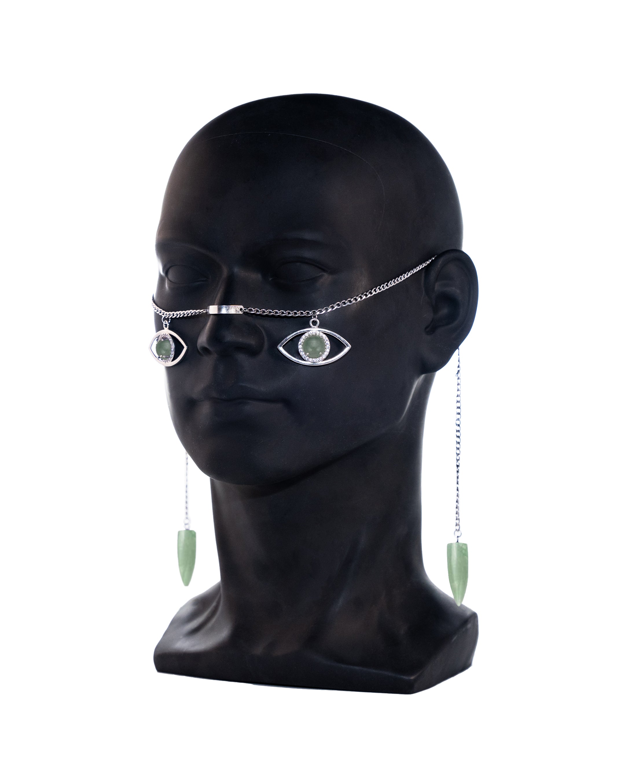 Silver Double Vision Eye Face Chain w/ Green Aventurine